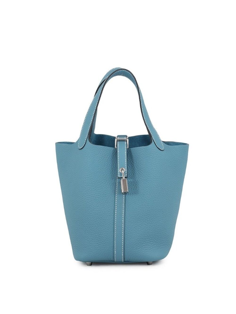 Hermes Handbag Picotin Lock PM New Blue Jean Silver Taurillon Clemence Tote
